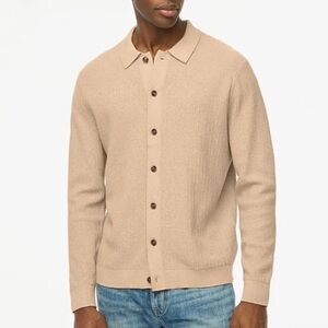 J crew Textured cotton polo cardigan sweater heather light khaki
